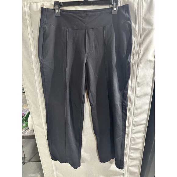 Athleta Eastbound Straight Leg Pant Black Size 14 Pleated Stretchy Pockets Zip - Picture 2 of 7